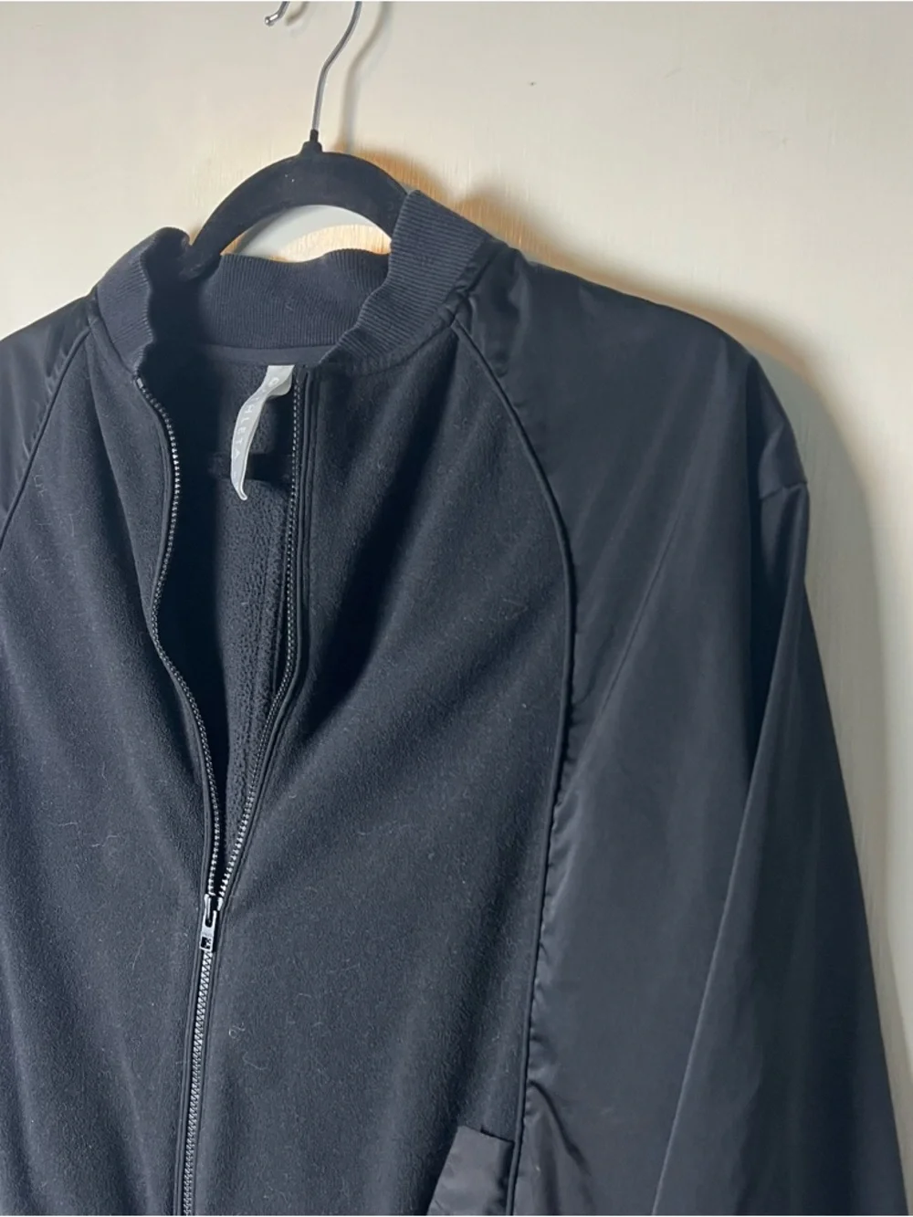 Athleta Fleece Hybrid Bomber Jacket‎ Full Zip Black Women’s Size S
